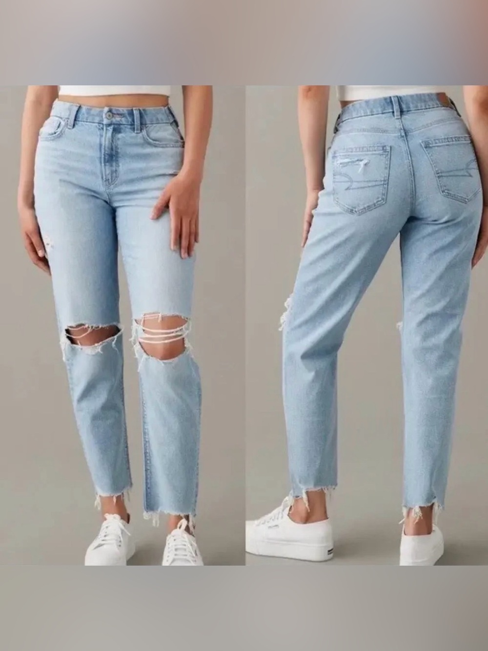 American Eagle Strigid Curvy Ripped Mom Jean Light Destroyed Wash NEW! Size 2
